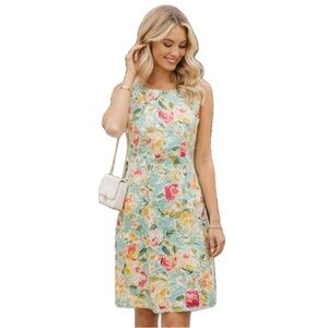 Vintage Floral preppy Sleeveless Dress - Multicolor, Size 10